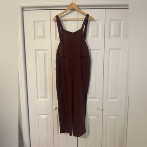 Brown/Burgundy Sleeveless Linen Jumpsuit, Large